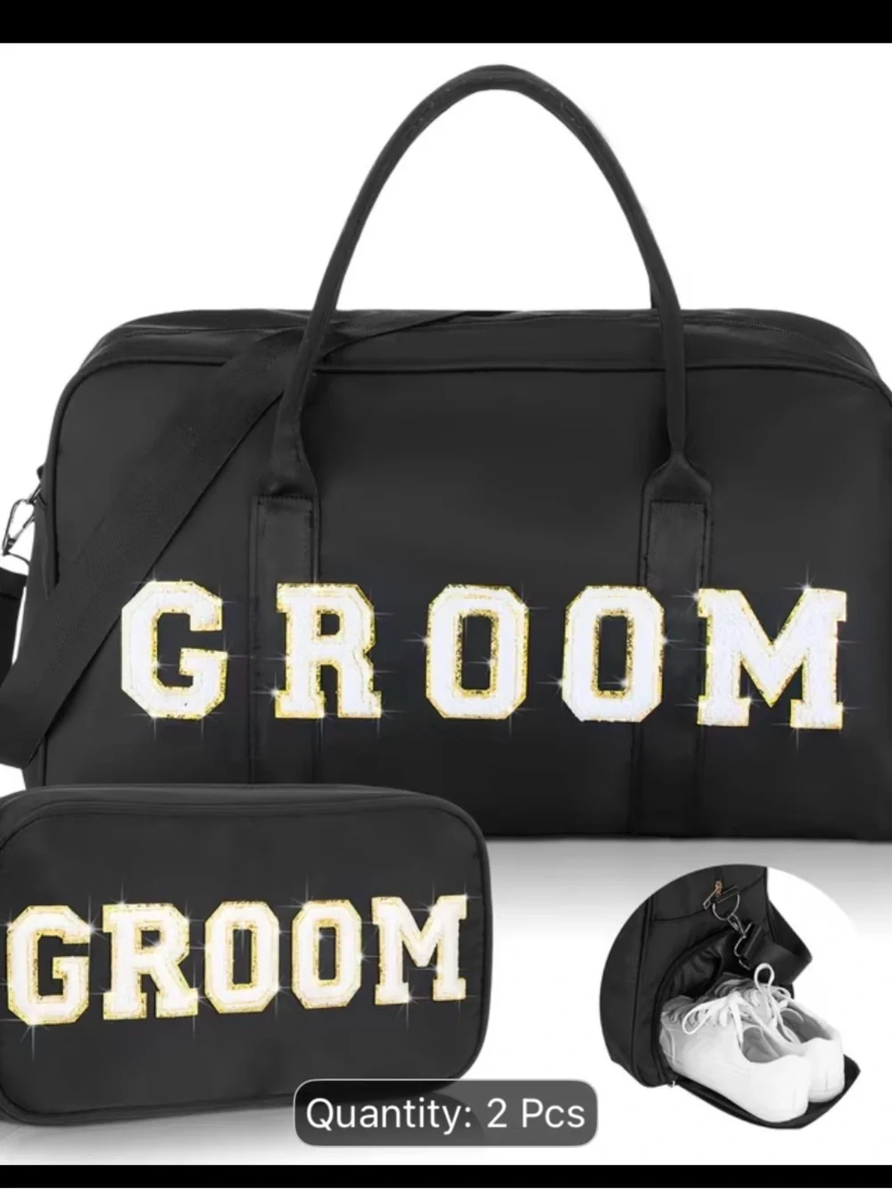 Black 'GROOM' Travel Duffle Bag Set for Men - 2 Pcs